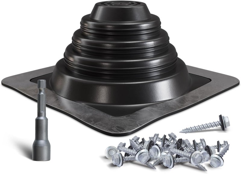 VIVIDA #1 Metal Roof Pipe Flashing, Metal Roofing Pipe Boot Kit, High Temp Silicone Vent Boot, for Tube OD 1/4" to 2", Square Base, Screws & Hex Socket Included, 1 Pack, Black - Image 1